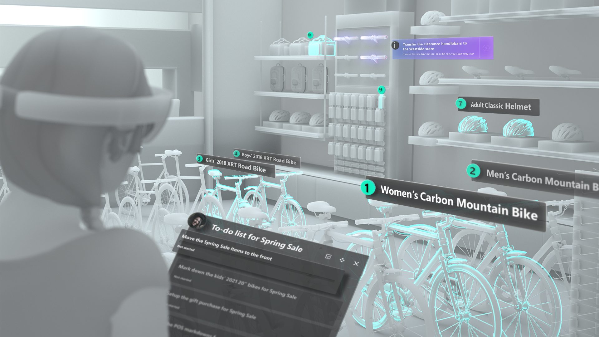 The same work, anchored in a store for a manager on HoloLens. Illustration by Daniel Smitasin.