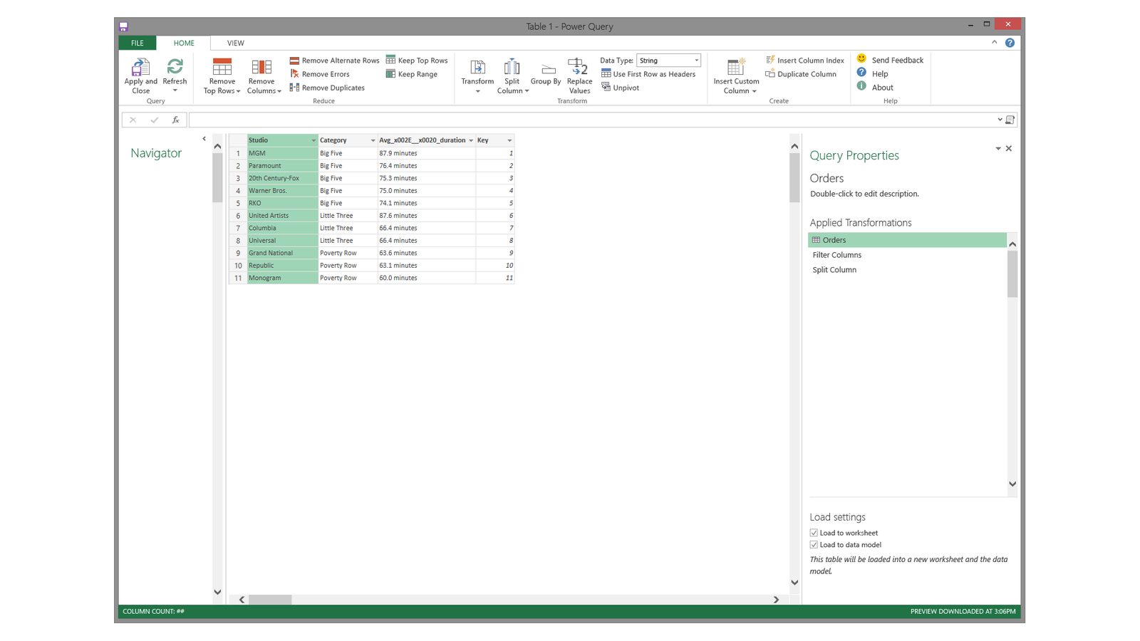 Power Query editor